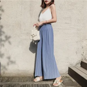 Korean Summer High Waist Pleated Chiffon Wide Leg Pants Women Student Hong Kong Loose Pants
