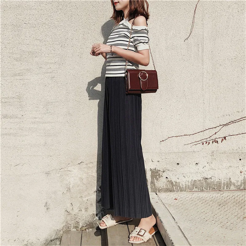 Korean Summer High Waist Pleated Chiffon Wide Leg Pants Women Student Hong Kong Loose Pants