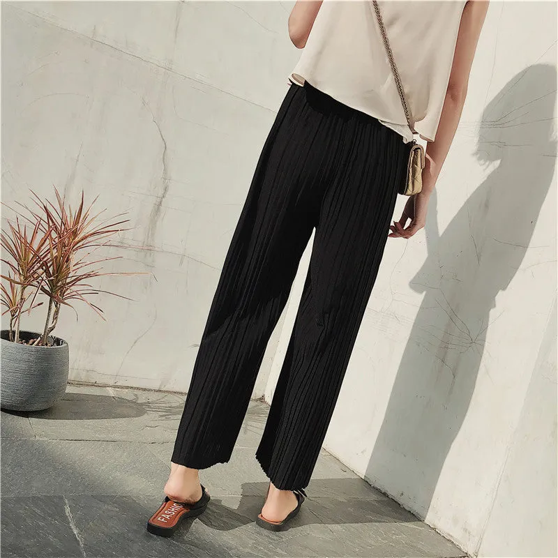 Korean Summer High Waist Pleated Chiffon Wide Leg Pants Women Student Hong Kong Loose Pants