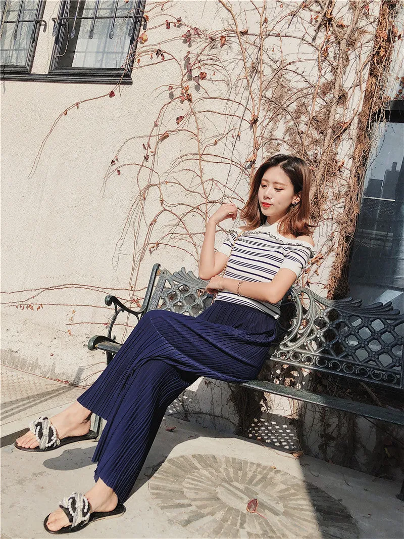 Korean Summer High Waist Pleated Chiffon Wide Leg Pants Women Student Hong Kong Loose Pants