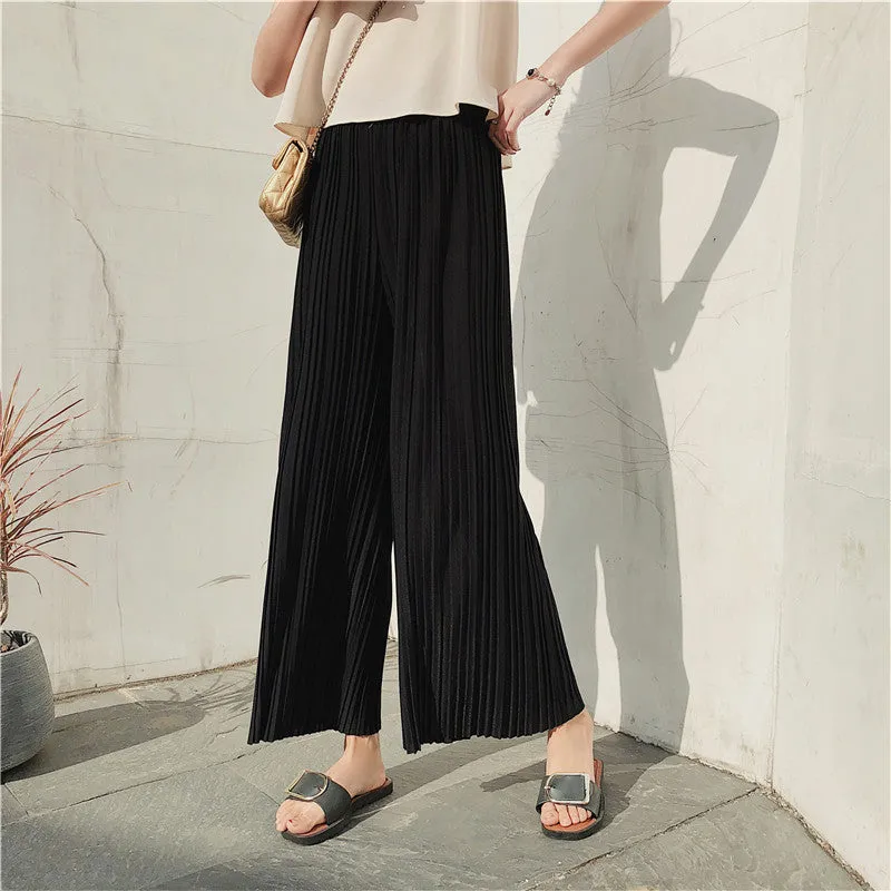 Korean Summer High Waist Pleated Chiffon Wide Leg Pants Women Student Hong Kong Loose Pants