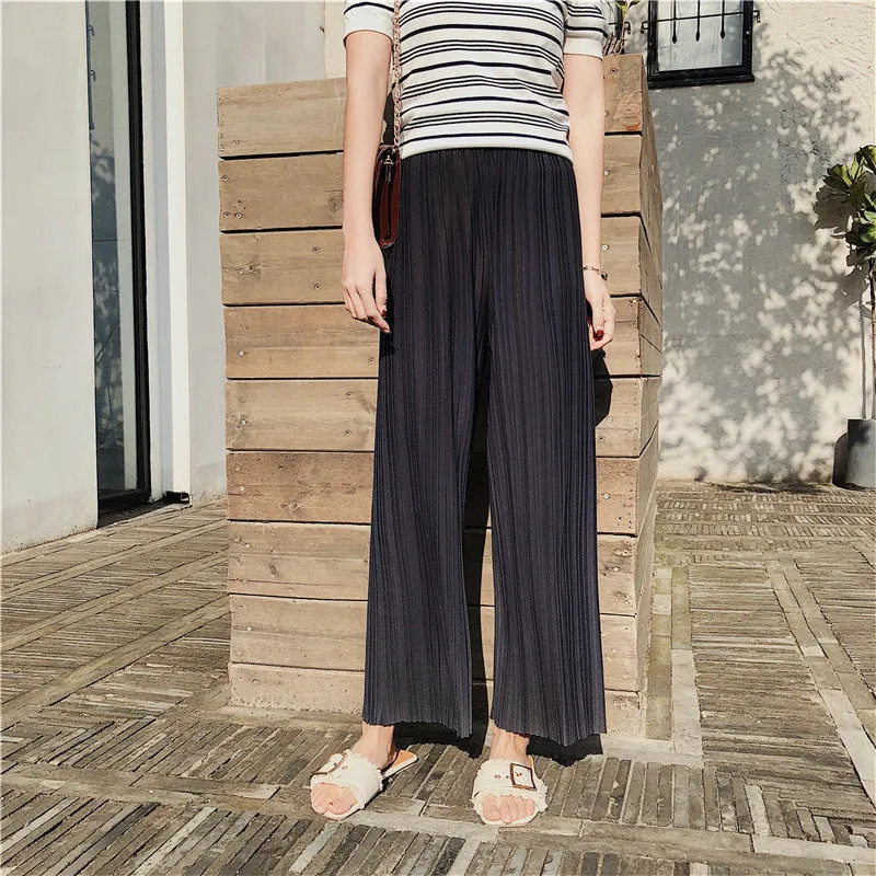 Korean Summer High Waist Pleated Chiffon Wide Leg Pants Women Student Hong Kong Loose Pants