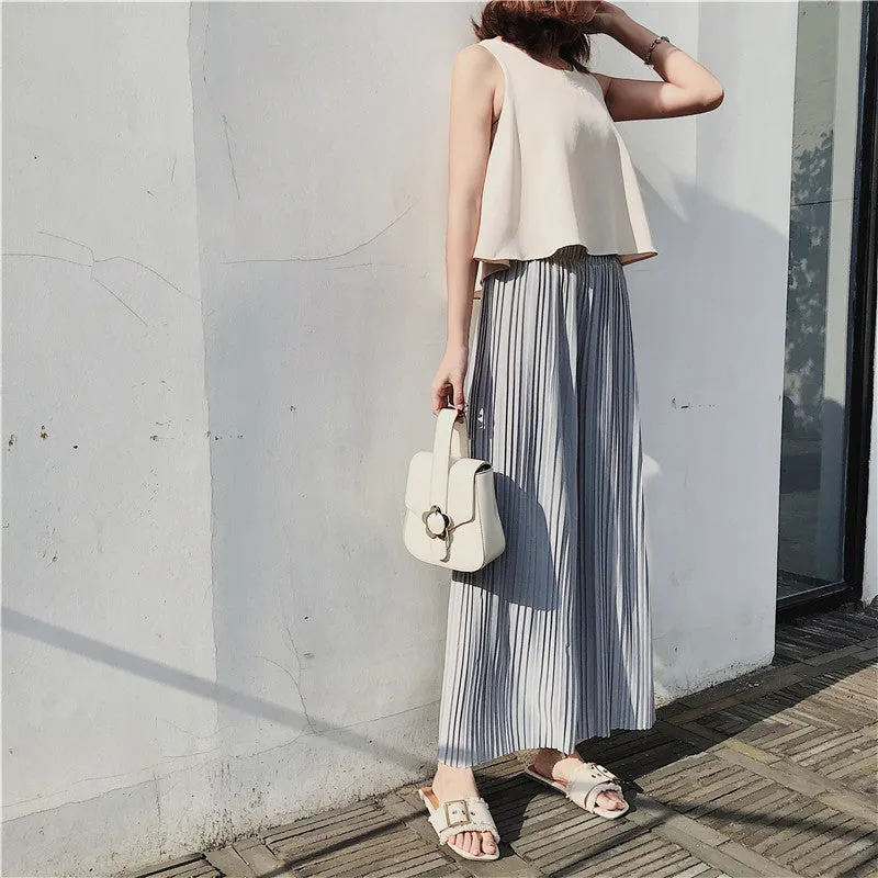 Korean Summer High Waist Pleated Chiffon Wide Leg Pants Women Student Hong Kong Loose Pants