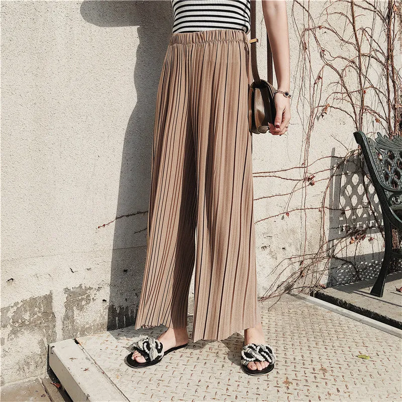 Korean Summer High Waist Pleated Chiffon Wide Leg Pants Women Student Hong Kong Loose Pants