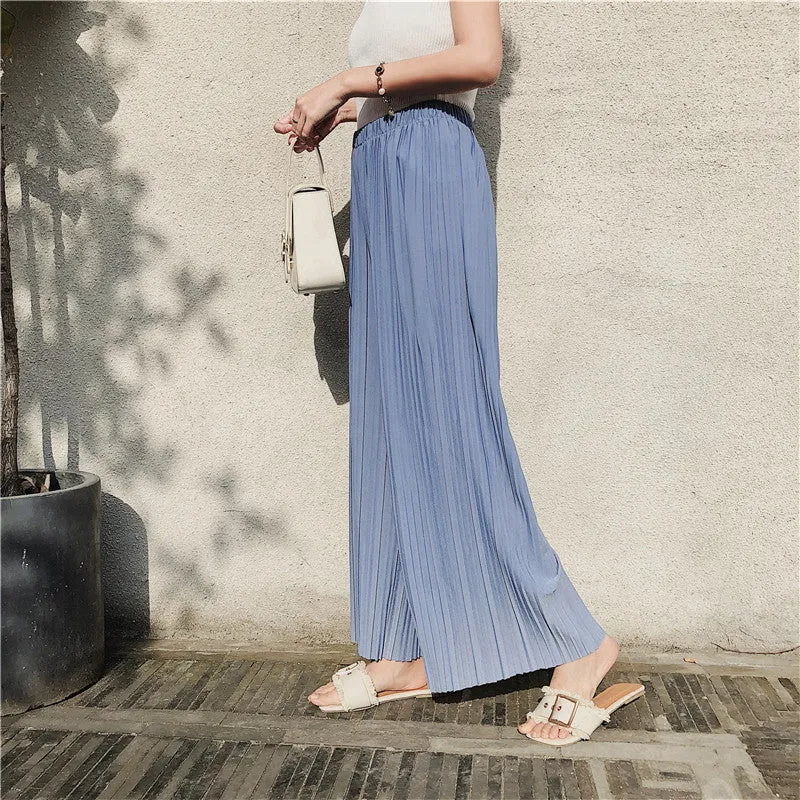 Korean Summer High Waist Pleated Chiffon Wide Leg Pants Women Student Hong Kong Loose Pants