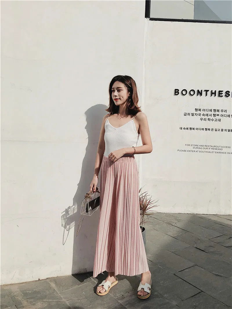 Korean Summer High Waist Pleated Chiffon Wide Leg Pants Women Student Hong Kong Loose Pants