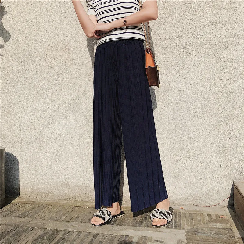 Korean Summer High Waist Pleated Chiffon Wide Leg Pants Women Student Hong Kong Loose Pants