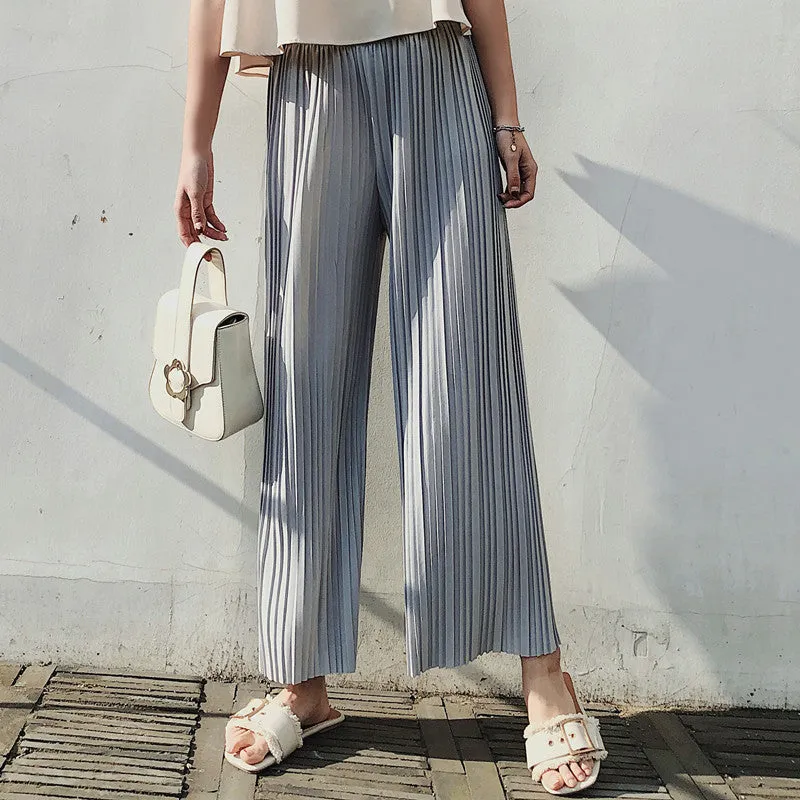 Korean Summer High Waist Pleated Chiffon Wide Leg Pants Women Student Hong Kong Loose Pants