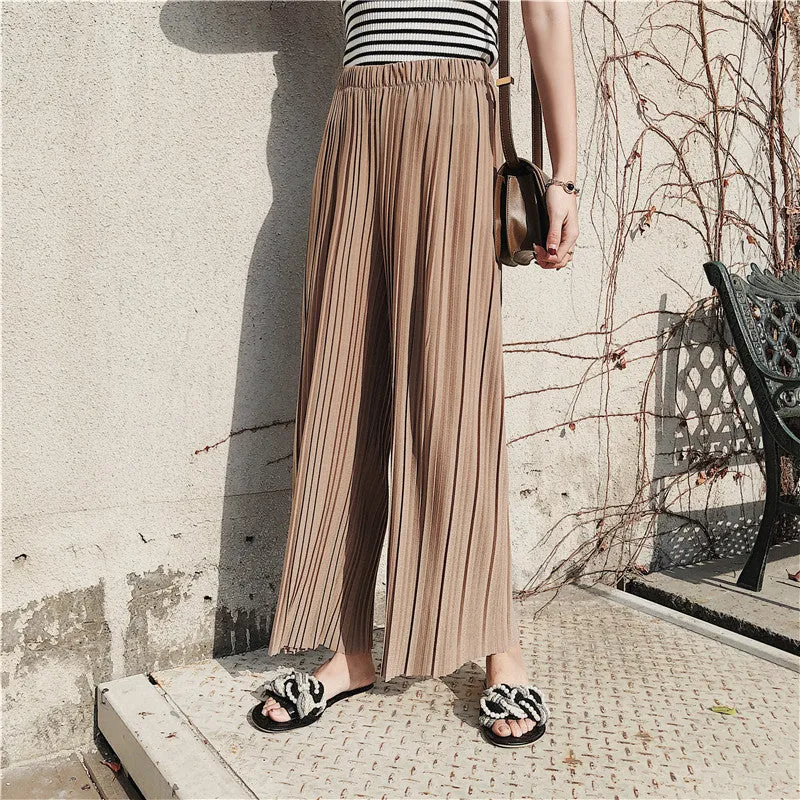Korean Summer High Waist Pleated Chiffon Wide Leg Pants Women Student Hong Kong Loose Pants