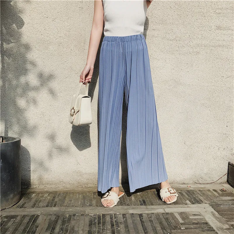 Korean Summer High Waist Pleated Chiffon Wide Leg Pants Women Student Hong Kong Loose Pants
