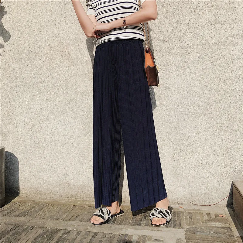 Korean Summer High Waist Pleated Chiffon Wide Leg Pants Women Student Hong Kong Loose Pants