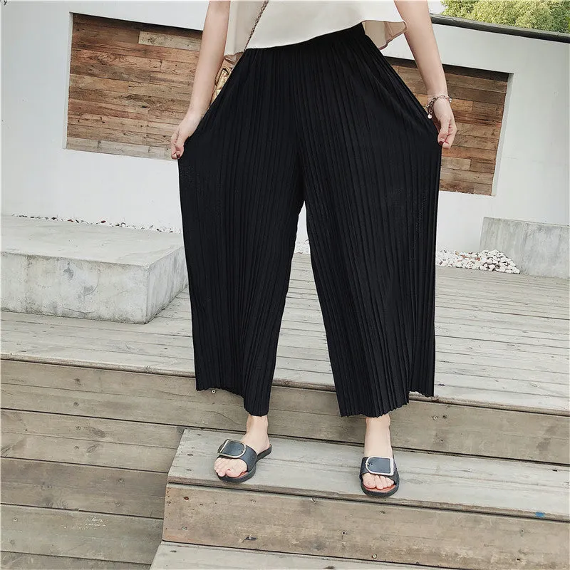 Korean Summer High Waist Pleated Chiffon Wide Leg Pants Women Student Hong Kong Loose Pants