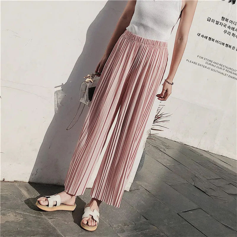 Korean Summer High Waist Pleated Chiffon Wide Leg Pants Women Student Hong Kong Loose Pants