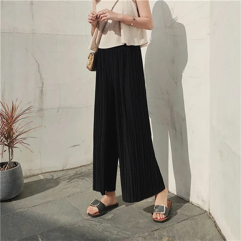 Korean Summer High Waist Pleated Chiffon Wide Leg Pants Women Student Hong Kong Loose Pants