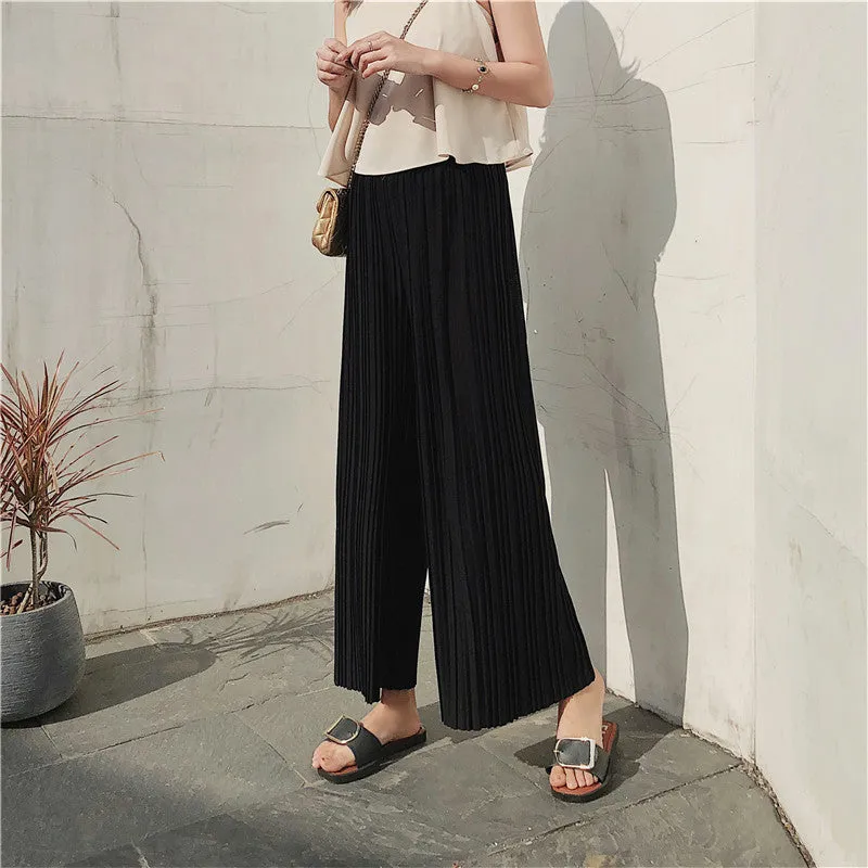 Korean Summer High Waist Pleated Chiffon Wide Leg Pants Women Student Hong Kong Loose Pants