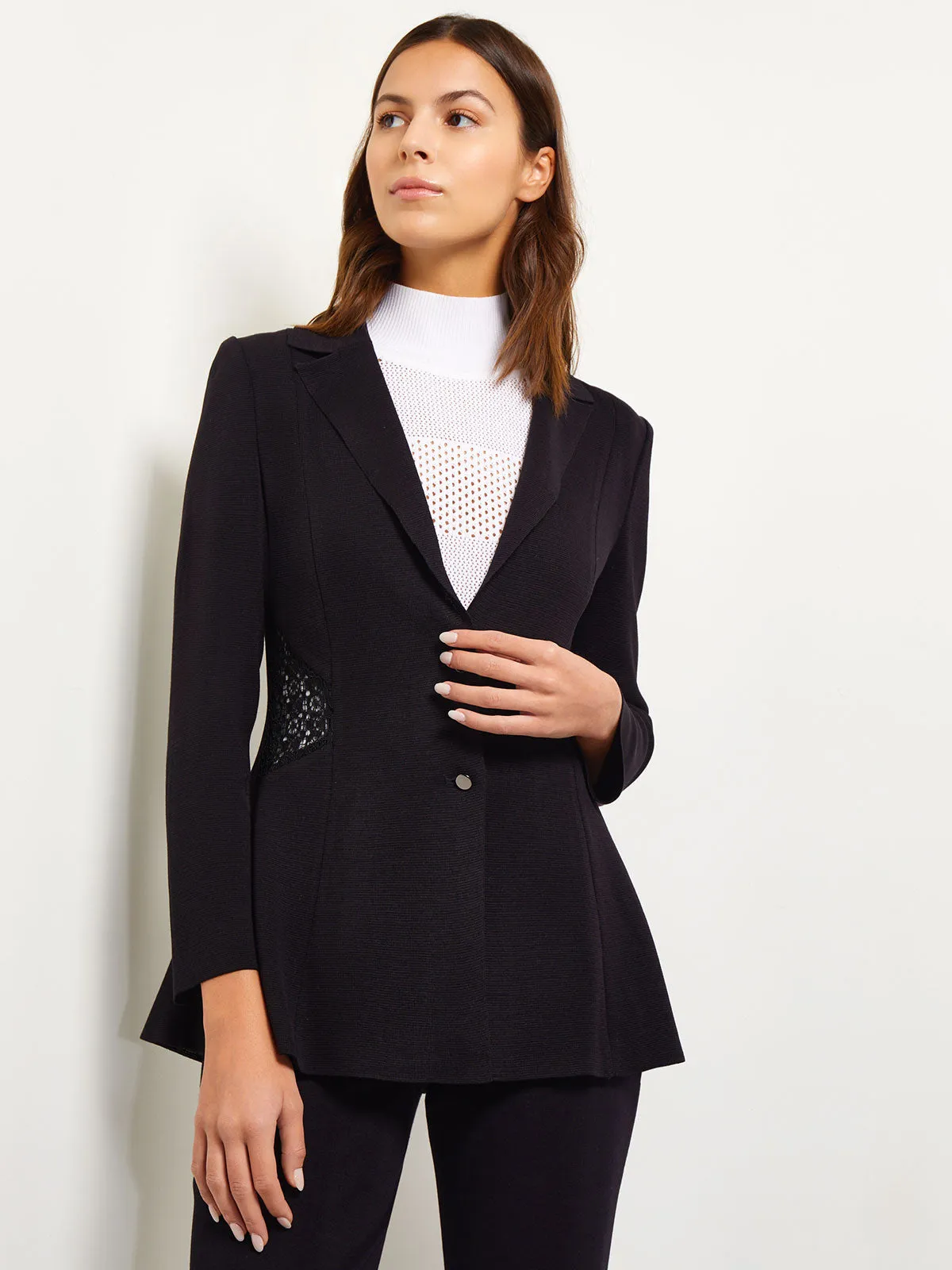 Lace Accent Tailored Knit Blazer