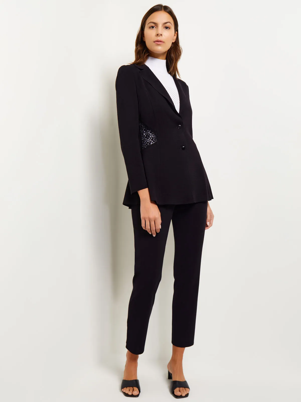 Lace Accent Tailored Knit Blazer