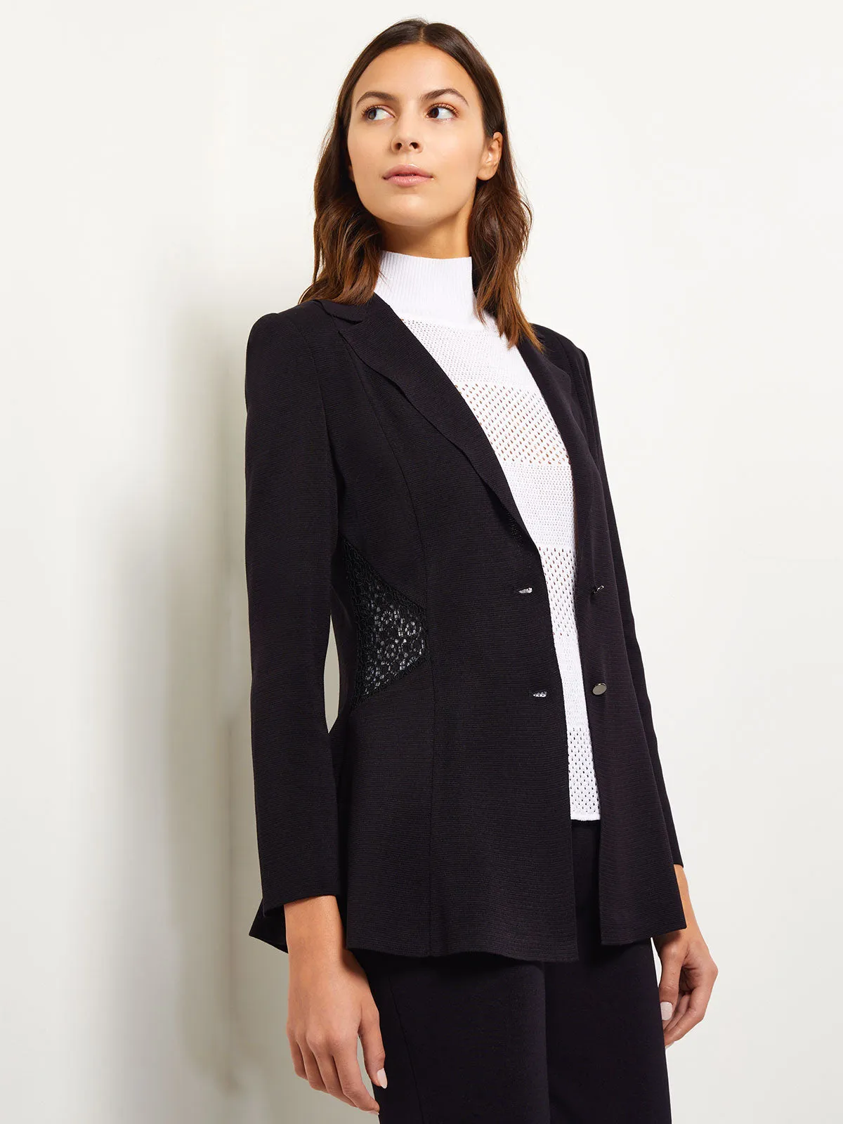 Lace Accent Tailored Knit Blazer