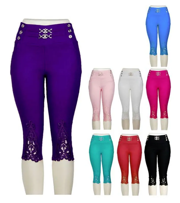 Ladies Lace Flower Capris Pants Wholesale