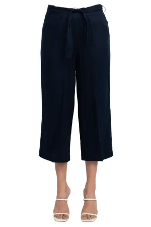 Land N Sea Elastic Mid Waist Tie Waist Wide Leg Linen Pant with Pockets