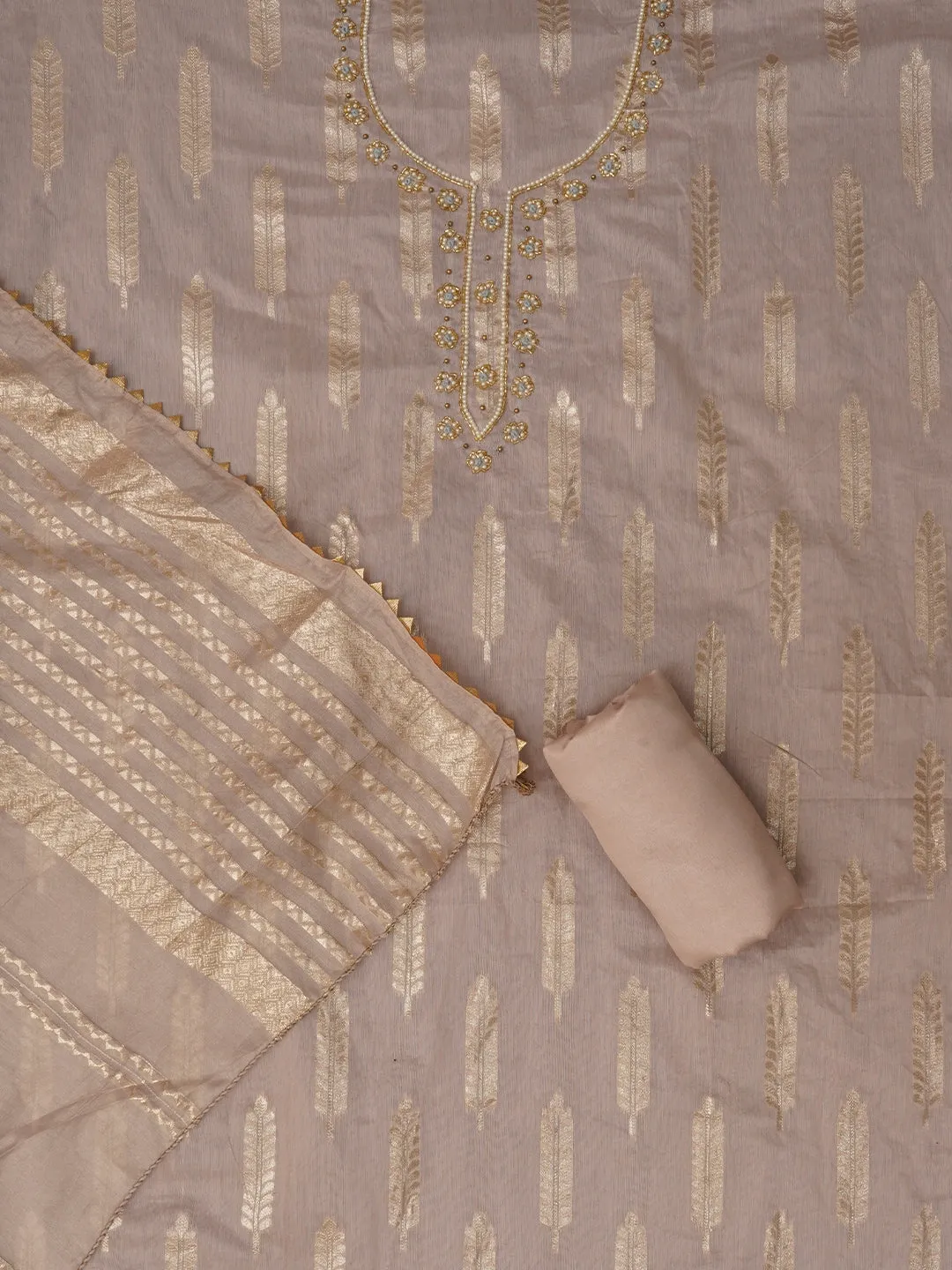 Light Purple Unstitched Zari Silk Blend Dress Material With Dupatta