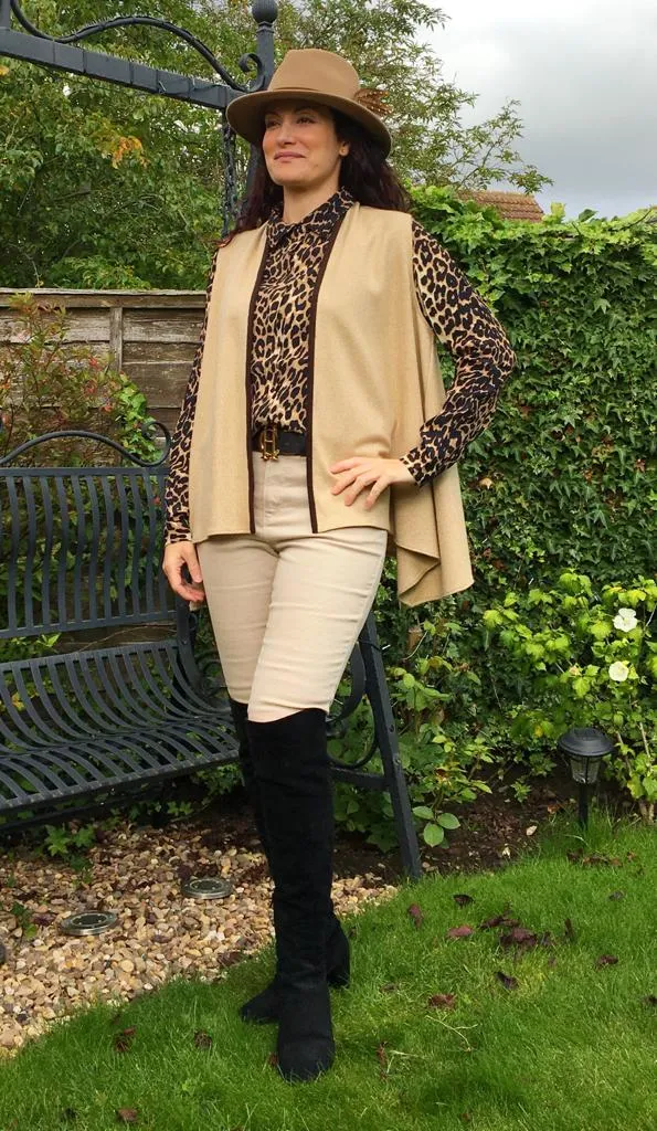 Lily Camel Herringbone 100% Cashmere Gilet