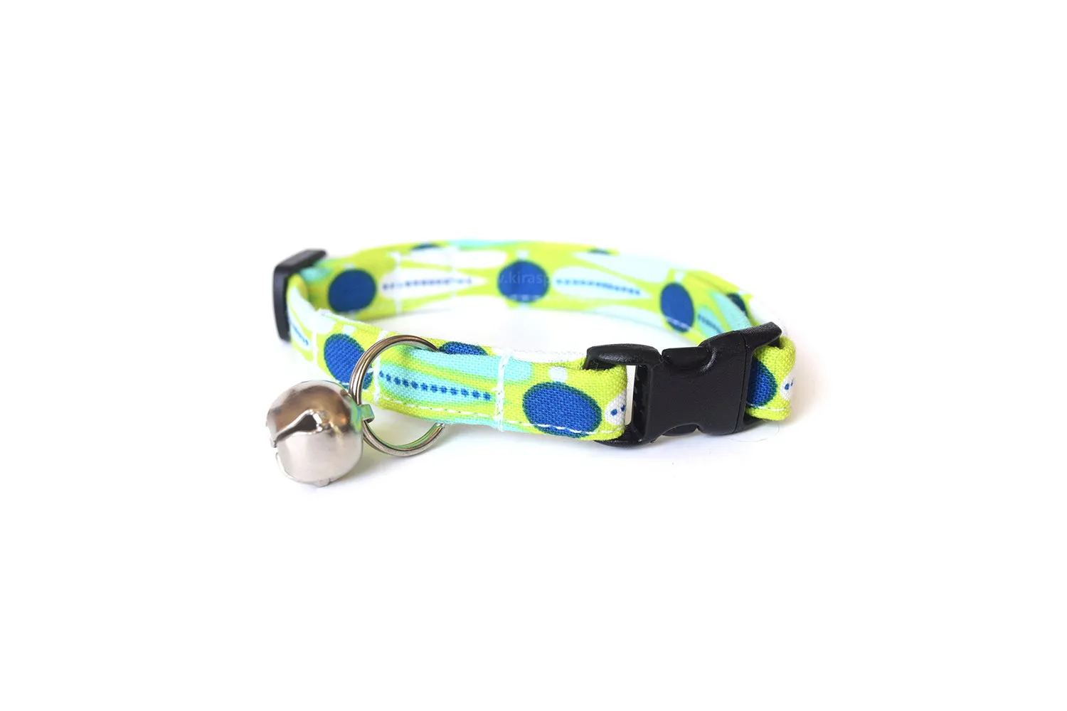 Lime Green & Navy Blue Dots Cat Collar