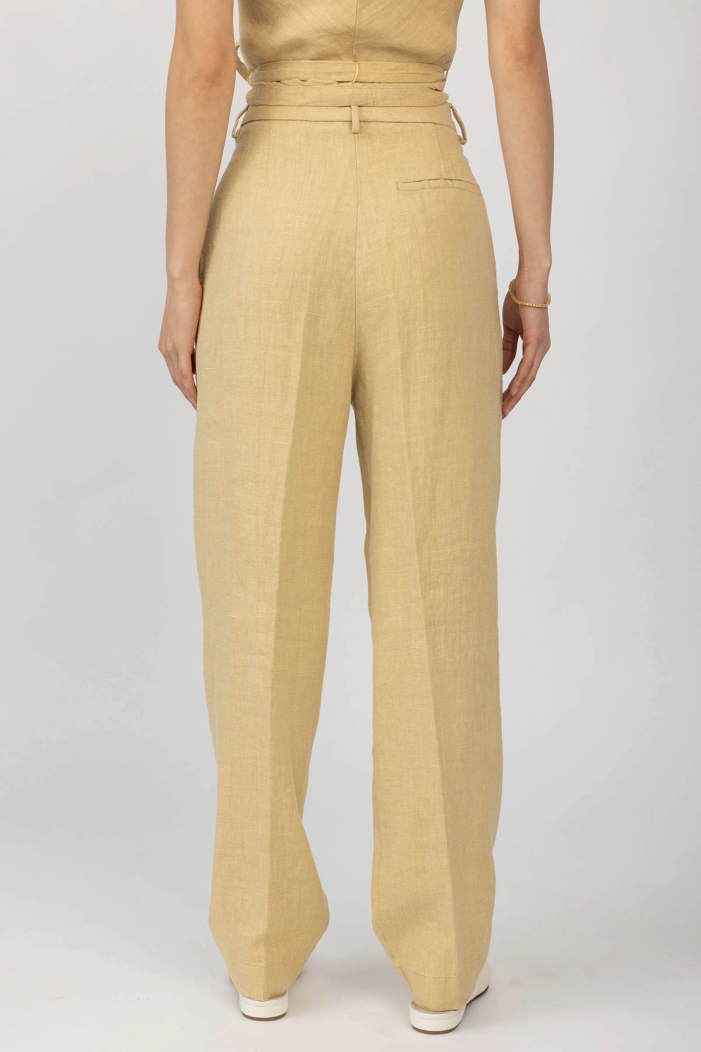 Linen Canvas High Waist Pant in Gold