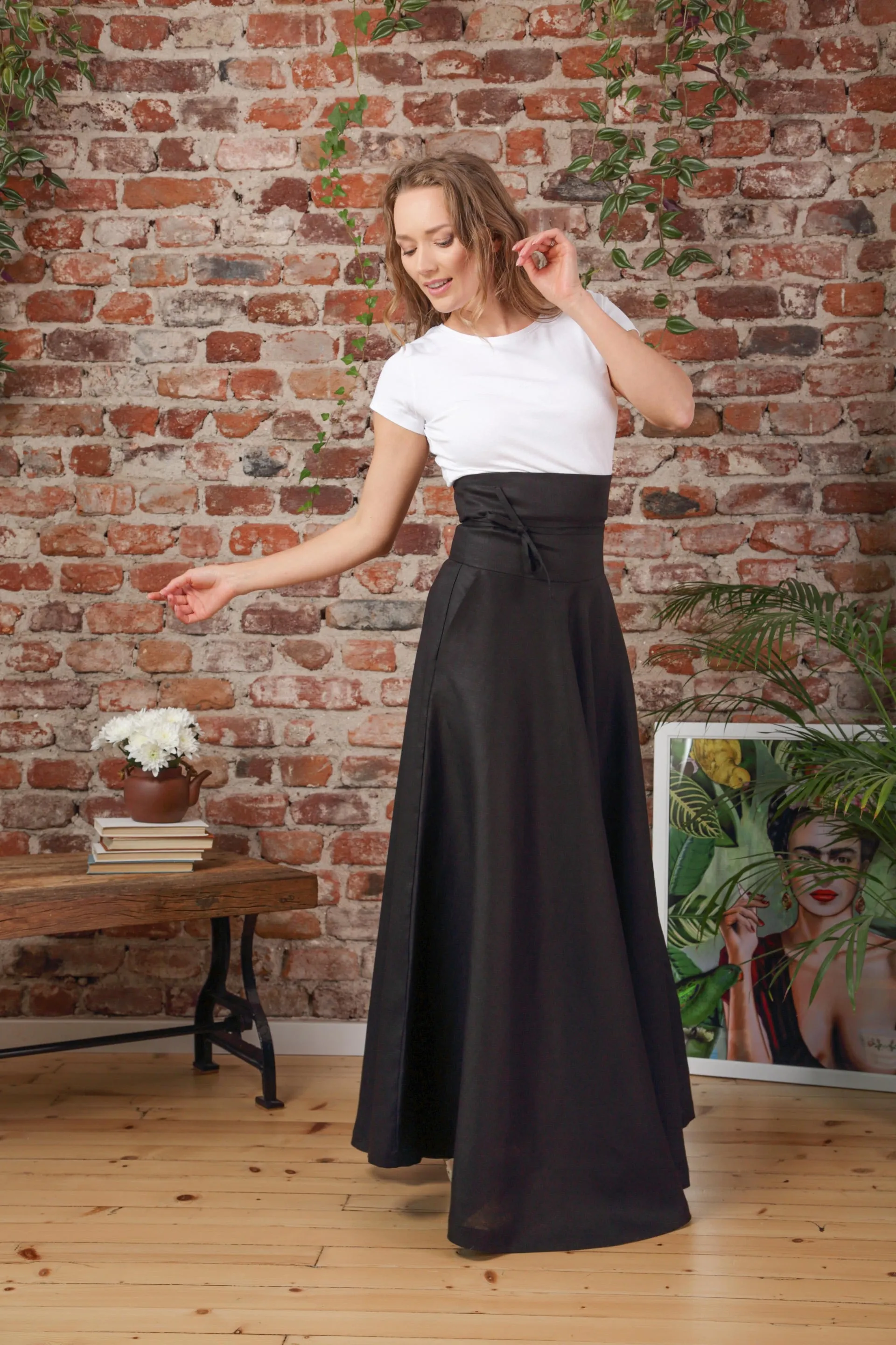 Linen High Waist Victorian Skirt