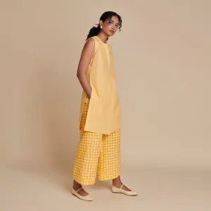 Linen Kurta Set for Women | Yellow | Sleeveless