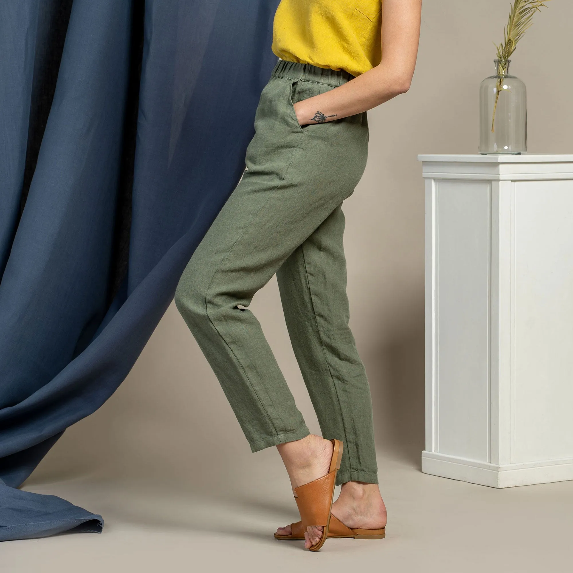 Linen Pants Dakota Stone Green