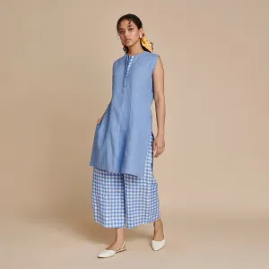 Linen Sleeveless Kurta Set for Women | Blue