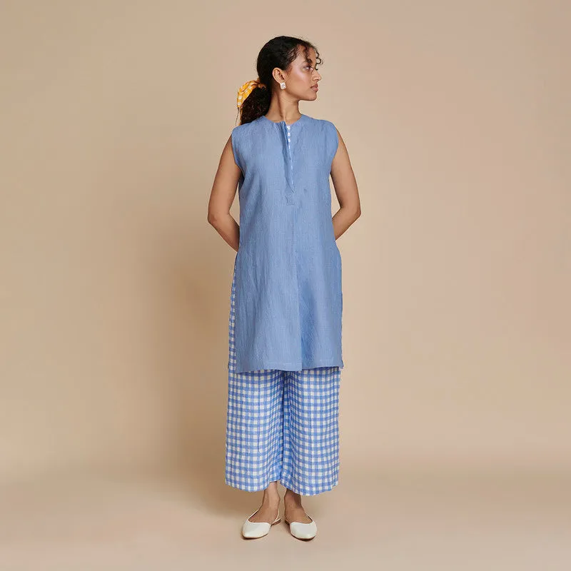 Linen Sleeveless Kurta Set for Women | Blue