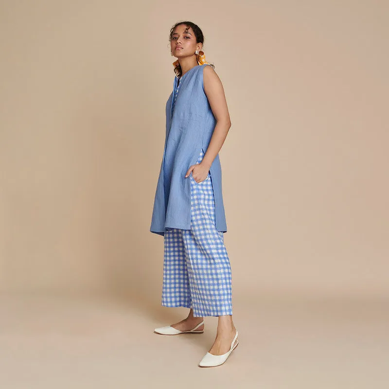 Linen Sleeveless Kurta Set for Women | Blue