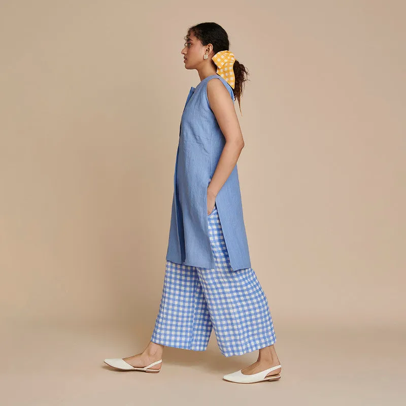 Linen Sleeveless Kurta Set for Women | Blue