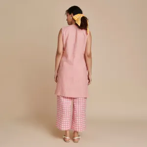Linen Sleeveless Kurta Set for Women | Pink