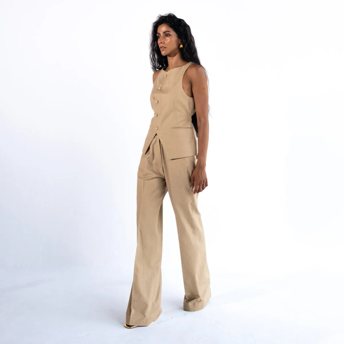Linen Straight Pants For Women | Beige
