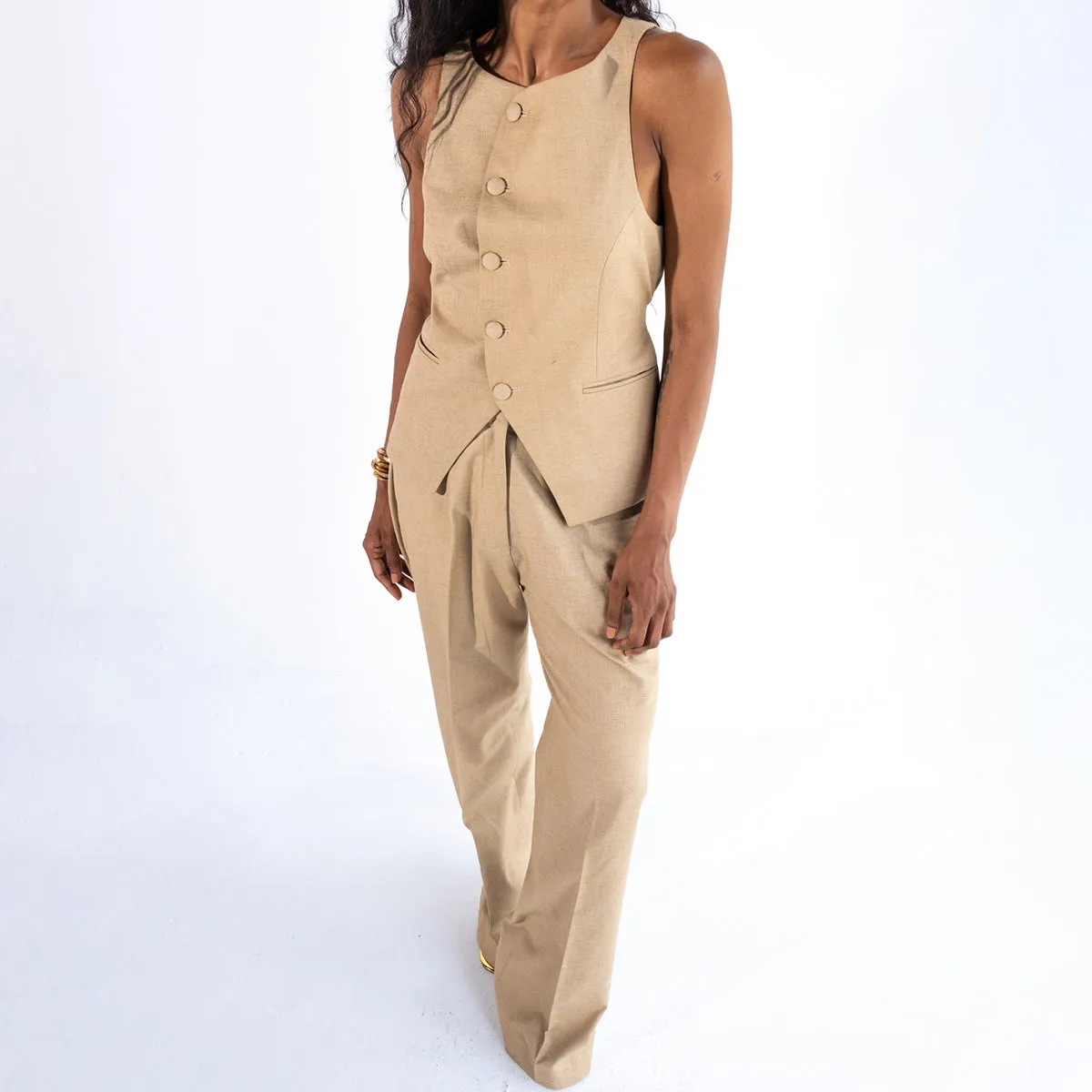 Linen Straight Pants For Women | Beige