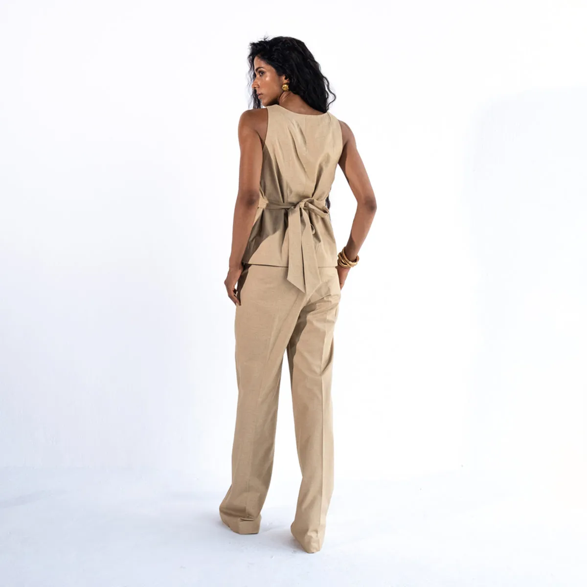 Linen Straight Pants For Women | Beige