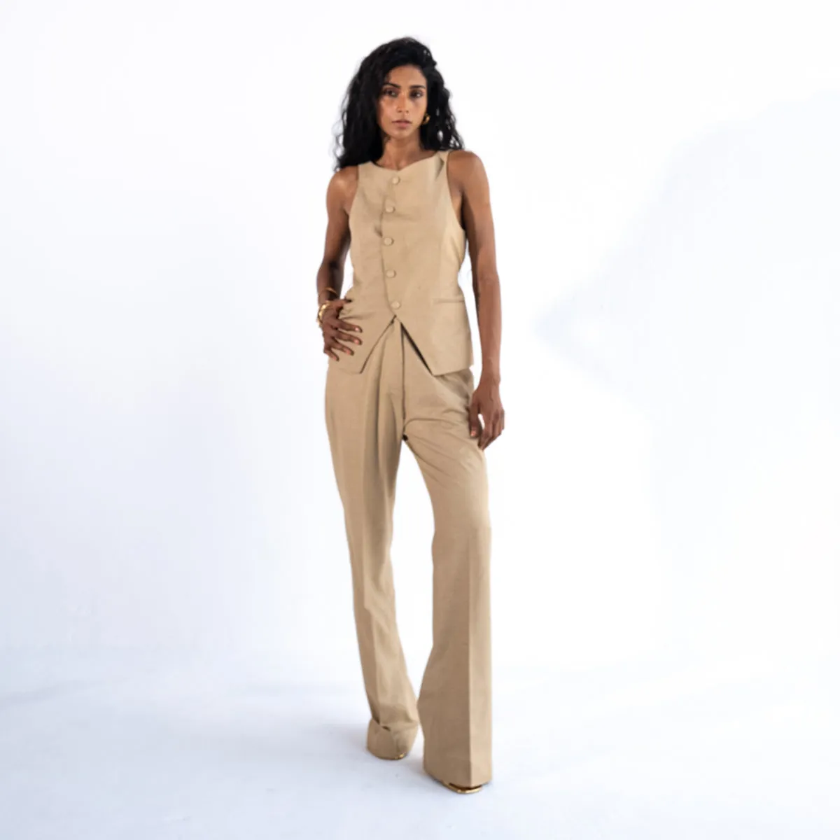 Linen Straight Pants For Women | Beige