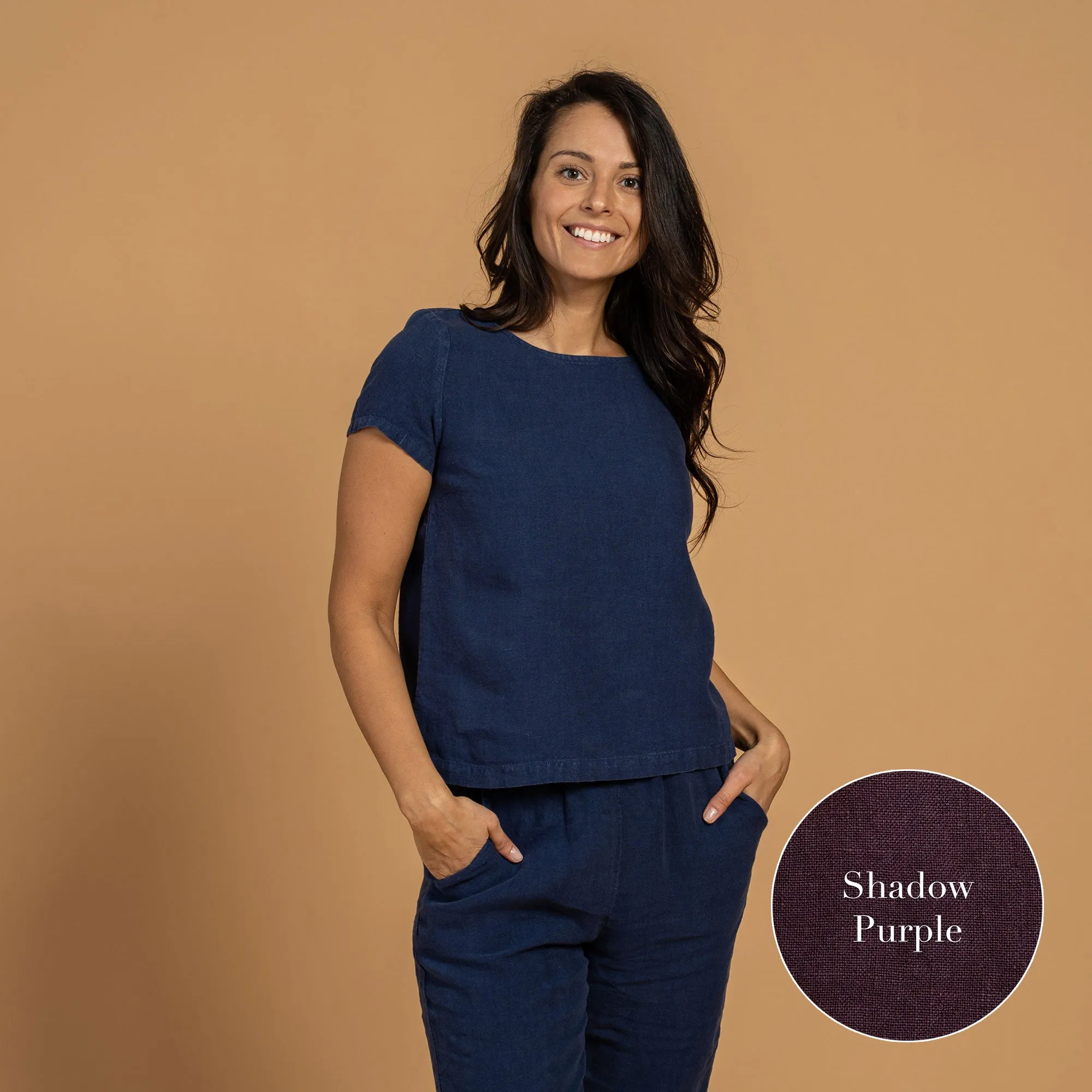 Linen T-Shirt Top & Pants 2-Piece Shadow Purple