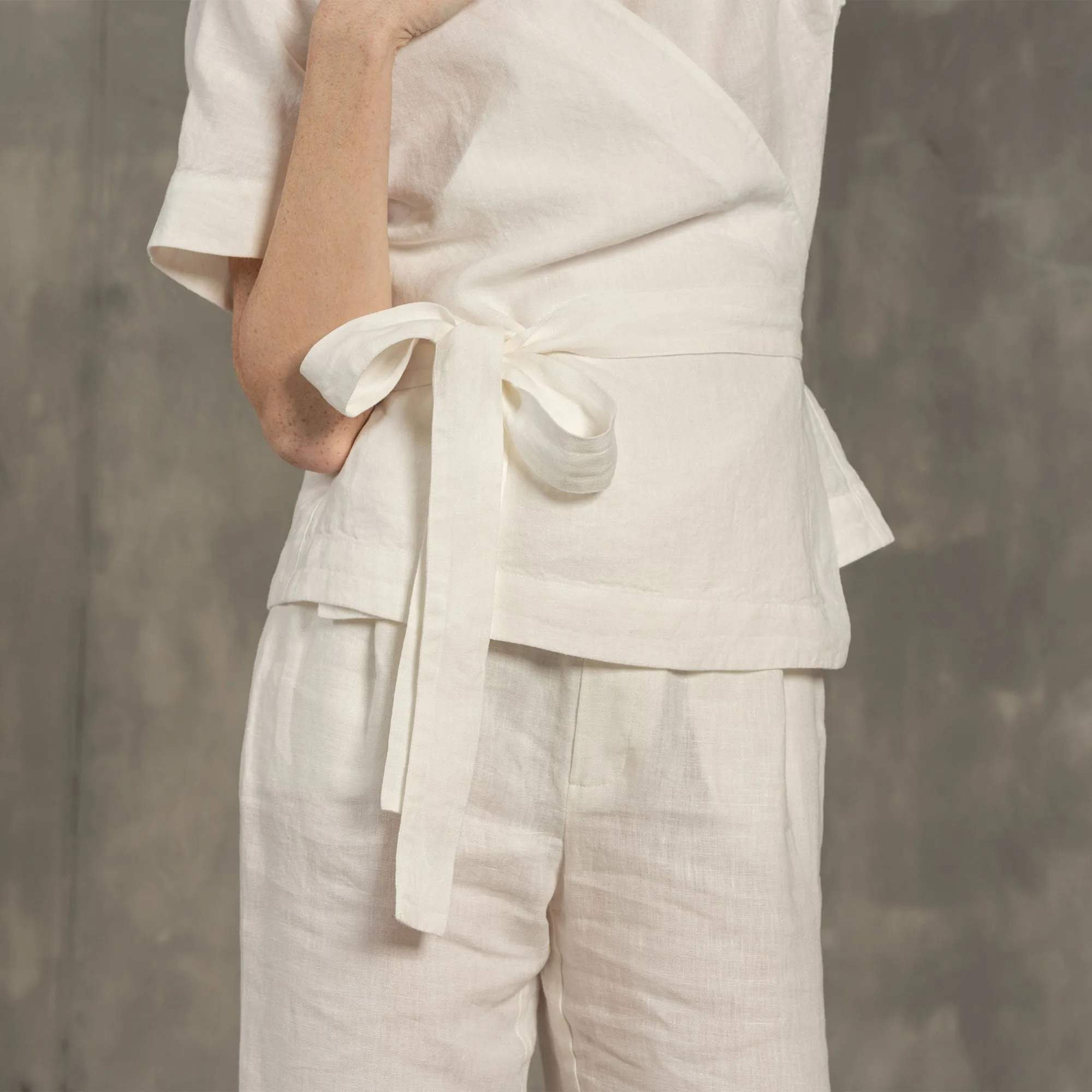 Linen Wrap Top & Wide Pants 2-Piece