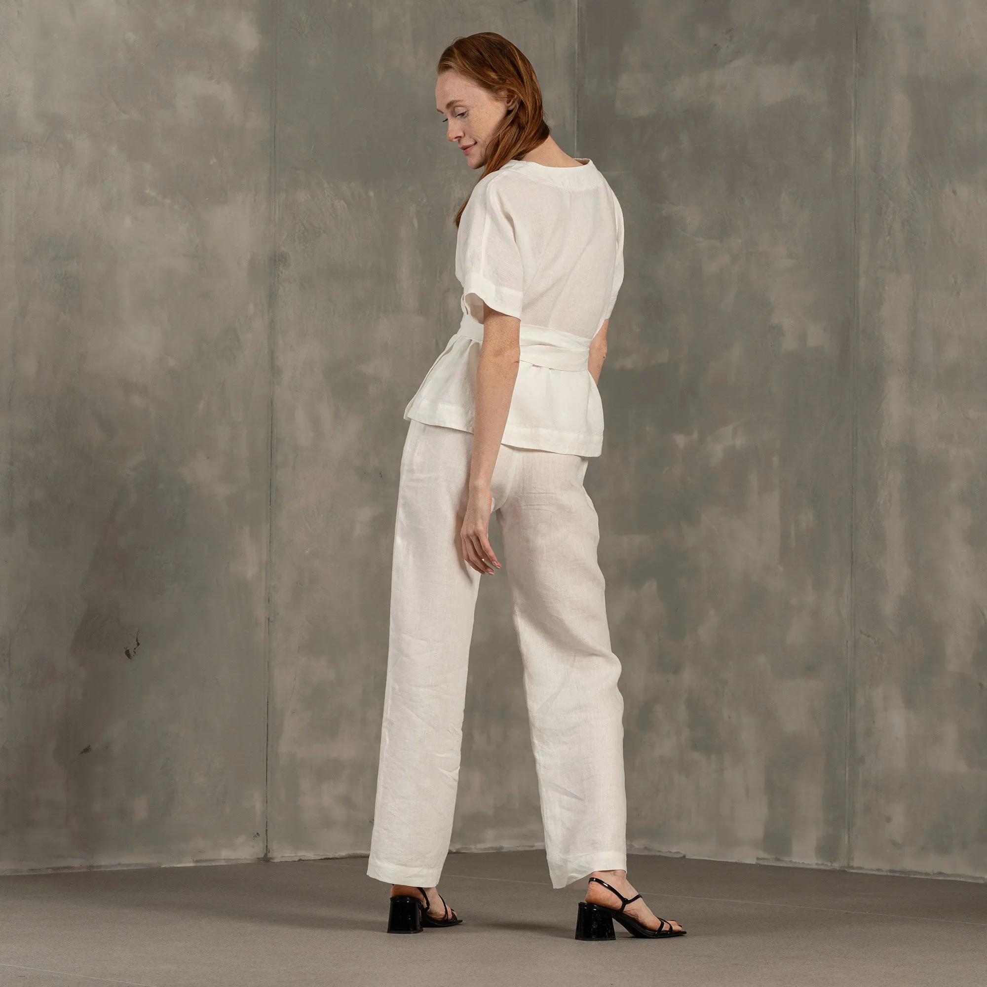 Linen Wrap Top & Wide Pants 2-Piece