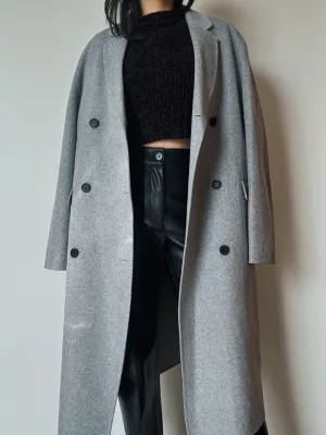 Long Grey Wool Coat (Handmade, 80% wool)