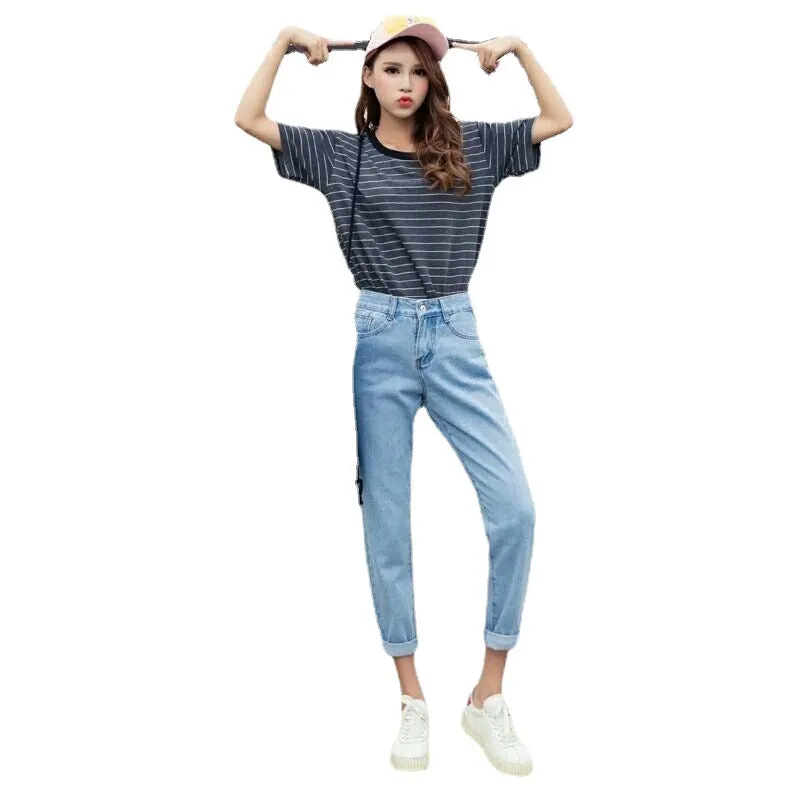 Loose Denim Pants Women Slim Look Wide Leg Pants Straight Ankle-Length High Waist Korean Four Seasons Pants