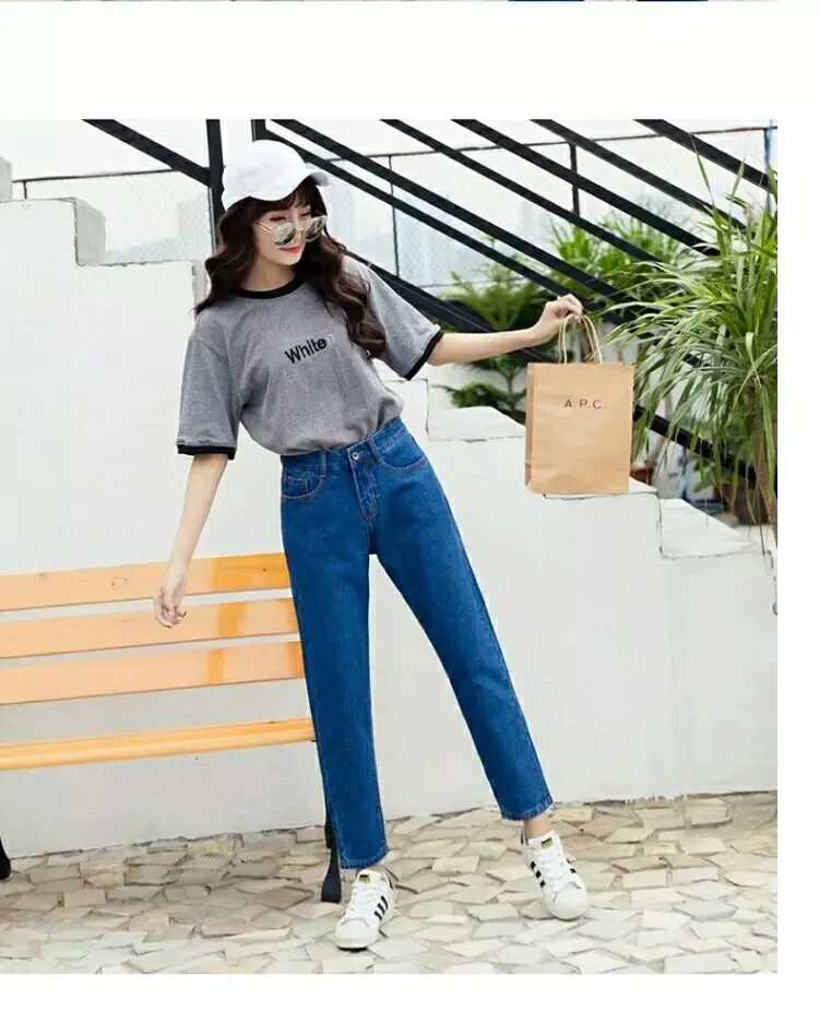 Loose Denim Pants Women Slim Look Wide Leg Pants Straight Ankle-Length High Waist Korean Four Seasons Pants