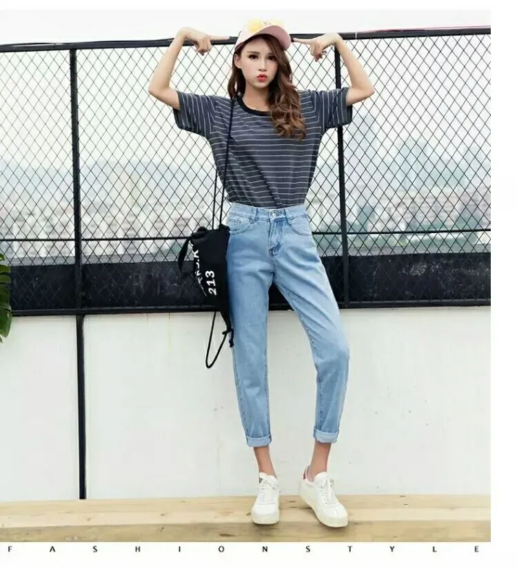 Loose Denim Pants Women Slim Look Wide Leg Pants Straight Ankle-Length High Waist Korean Four Seasons Pants