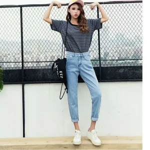 Loose Denim Pants Women Slim Look Wide Leg Pants Straight Ankle-Length High Waist Korean Four Seasons Pants