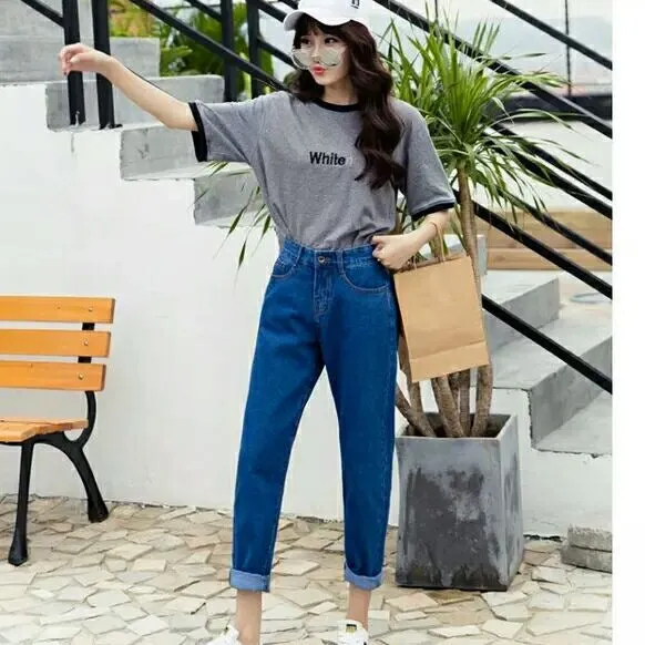 Loose Denim Pants Women Slim Look Wide Leg Pants Straight Ankle-Length High Waist Korean Four Seasons Pants
