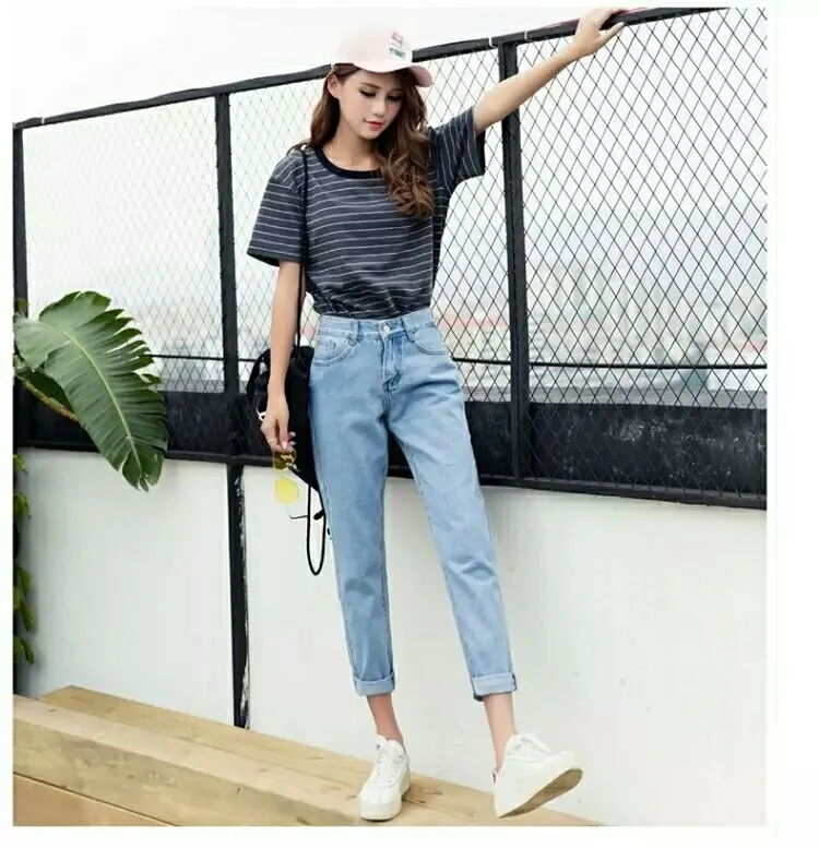 Loose Denim Pants Women Slim Look Wide Leg Pants Straight Ankle-Length High Waist Korean Four Seasons Pants